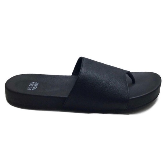 Eileen Fisher Shoes - NWOB Eileen Fisher Motion Black Leather Thong Comfort Slide Sandals Size 7.5